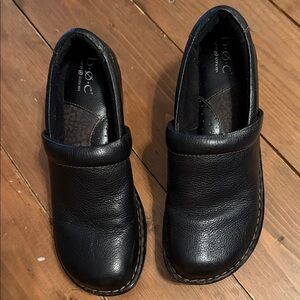 b.o.c. Black Leather Padded Slip-On Clogs